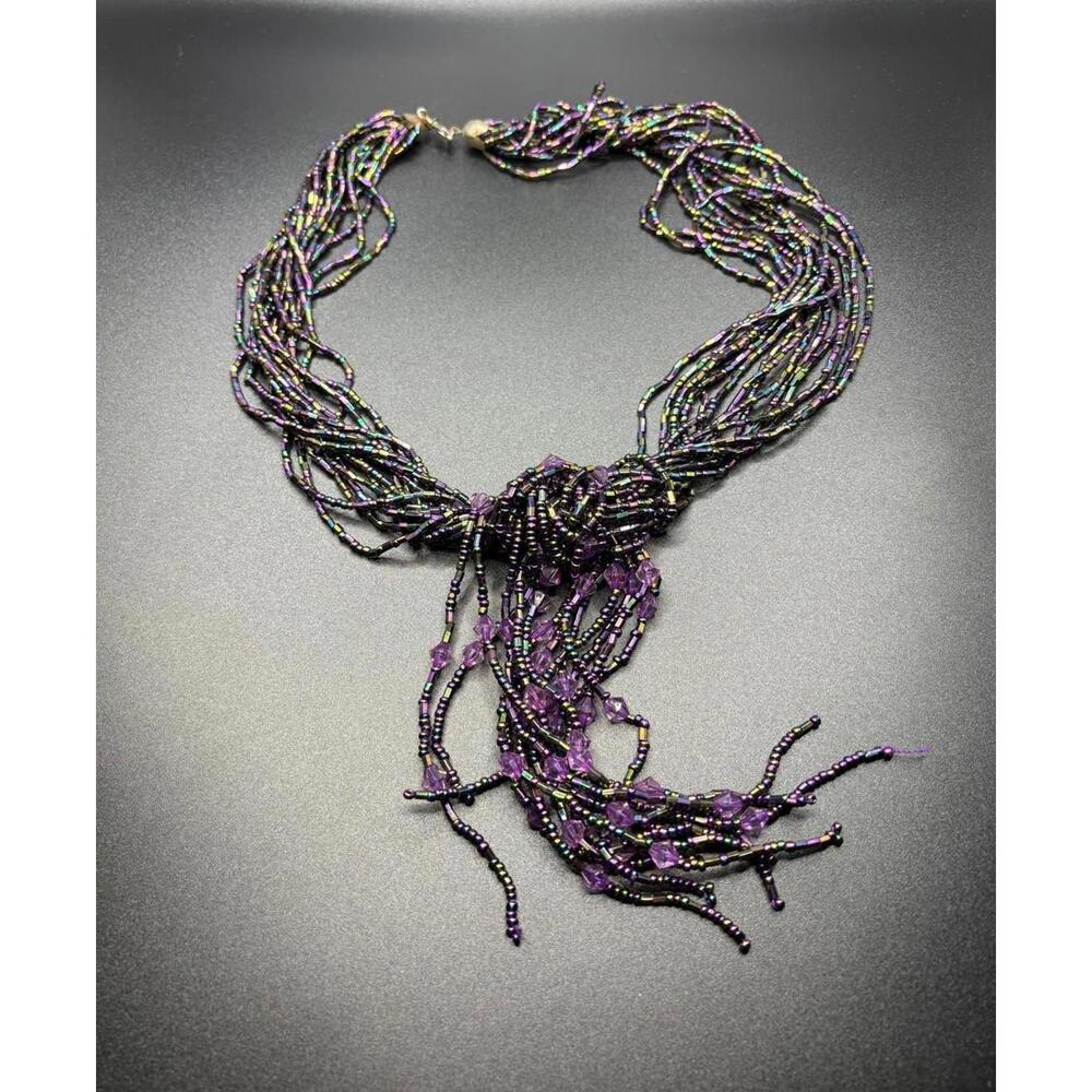 Vintage Tassel Glass Bead Statement Necklace,